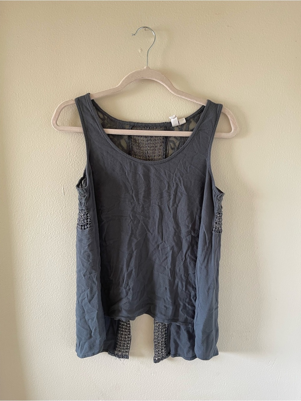 Others Follow Charcoal Gray Crochet-Back Tank